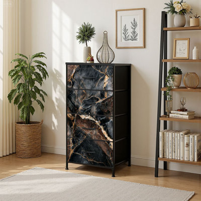4 Drawer Vertical Storage Dresser mulicolored dark natural marble abstract natural stones with Wood Top Fabric Pull Drawers by East Urban Home