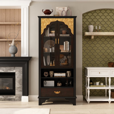 Display Cabinet With Tempered Glass Door And Exquisite Carvings by Bungalow Rose