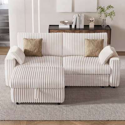 2 Seat Modular Sectional Sofa, Corduroy Couch With Storage Ottoman, Oversized Seat Cushion, Modular Design For Flexible Combinations, No-Tool Assembly by Mercer41