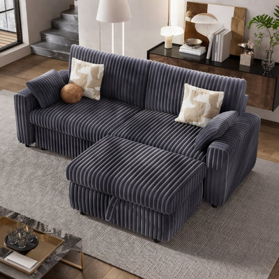 2 Seat Modular Sectional Sofa, Corduroy Couch With Storage Ottoman, Oversized Seat Cushion, Modular Design For Flexible Combinations, No-Tool Assembly by Mercer41