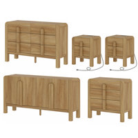 5 Pcs Dresser And Nightstand Sets For Bedroom,Night Stand Set Of 2, Mid-Century Modern Bedroom Set With Curved Profile Design, Wooden Storage Cabinet by Union Rustic