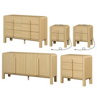 5 Pcs Dresser And Nightstand Sets For Bedroom,Night Stand Set Of 2, Mid-Century Modern Bedroom Set With Curved Profile Design, Wooden Storage Cabinet by Union Rustic