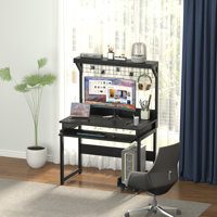 Computer Desk with Hutch and Storage Shelf,31.5 Inch Desk with Keyboard Tray, Office Study Table Writing Desk Workstation Bookshelf for Home Office by 17 Stories