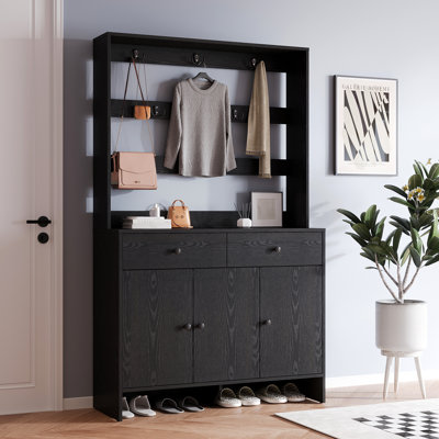 Modern Hall Tree With Shoe Storage And Coat Rack For Entryway, Entryway Organizer With 8 Shoe Cubbies & 8 Coat Hooks by Latitude Run