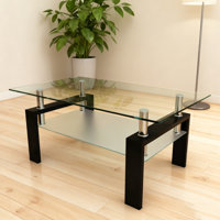 Rectangle Glass Coffee Table (modern Living Room Center Table) | Double-layer Storage, Sturdy Iron Frame | 39.37"w X23.62"d X17.7"h, Easy Clean, Livi by Wrought Studio