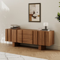 71" Mid Century Wood Tv Stands, Dark Brown Media Console With 3 Drawers And 2 Cabinets