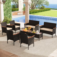 8 Piece Outdoor Patio Rattan Furniture Set Rattan Conversation Set w/ Chairs & Loveseat by Ebern Designs