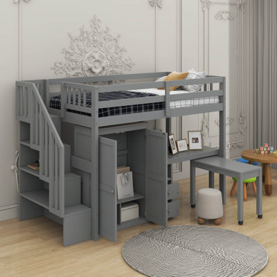 Twin Loft Bed With Stairs, Drawers, Desk And Wardrobe by Latitude Run