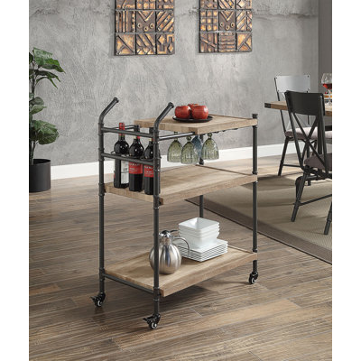 Versatile Modern Industrial Serving Cart With KD Structure, Durable Metal Legs, And Spacious Shelves For Easy Mobility And Storage. by 17 Stories