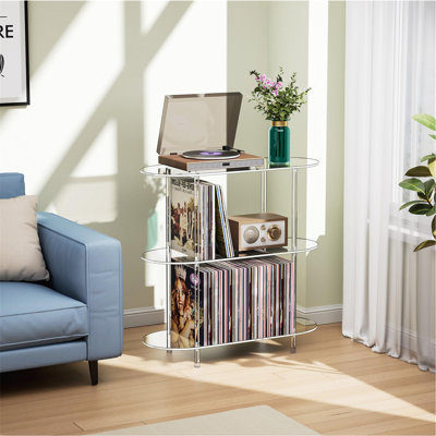 Clear Acrylic Record Player Stand, 3 Tier Oval Side Table, Modern by Ivy Bronx