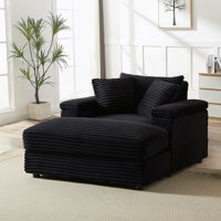 Oversized Cozy Chaise Lounge Chair Indoor with Ottoman,43.3" W Corduroy Upholstered Comfy Sofa, Modern Fluffy Deep Seat Couch, Leisure Sleeper Sofa Re by Mercer41
