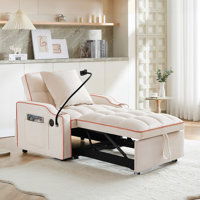 Convertible 3-in-1 Sofa Armchair, Adjustable Sleeper Chair with Pullout Bed, Single Lounger Futon Chair Bed with Side Pockets for Living Room by Ebern Designs