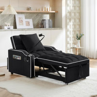 Convertible 3-in-1 Sofa Armchair, Adjustable Sleeper Chair with Pullout Bed, Single Lounger Futon Chair Bed with Side Pockets for Living Room by Ebern Designs