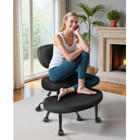 Black Criss Cross Office Chair - ADHD Cross Legged Chair With Wheels, Adjustable Height, Ergonomic Kneeling Design, Backrest & 360° Rotating Footrest by Inbox Zero