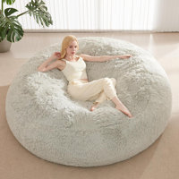 7 Ft Large Bean Bag Chair Cover Only – Plush Faux Fur, Washable, Durable & Soft Seating For Adults, Teens & Kids, Light Grey by Trule
