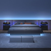 Diamond Tufted Upholstered Platform Bed Frame with Matching LED Nightstands Bedroom Set by Wrought Studio