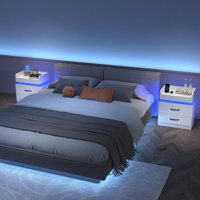 Diamond Tufted Upholstered Platform Bed Frame with Matching LED Nightstands Bedroom Set by Wrought Studio