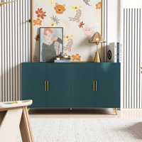 Navy Blue Wood TV Stand with Storage Cabinet & Adjustable Shelves, 60-inch Media Console for Living Room/Bedroom, Vintage Medieval Style Entertainment