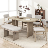 Solid Wood Dining Table Set With Upholstered Chairs & Bench, 6-Piece Modern Farmhouse Kitchen Dining by Ophelia & Co.
