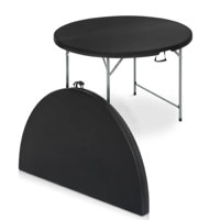 Patio 4Ft. Round Black Plastic Folding Table by Arlmont & Co.