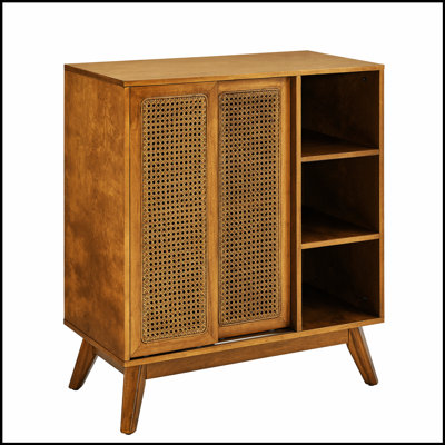 Mid Century Modern Rattan Sideboard Cabinet, Buffet Cabinet for Entryway Hallway Living Room Kitchen Dining Room Bedroom, Adjustable Shelf & Solid Woo by Dakota Fields