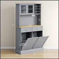 68" Kitchen Pantry Storage Cabinet with Charging Station, 2 Tilt Out Trash Cabinets and Microwave Stand, Freestanding Kitchen Hutch with Glass Doors a by George Oliver