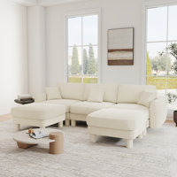 U-Shaped Boucle Sectional Sofa,3-Seater Convertible Couch With 2 Ottomans by Latitude Run