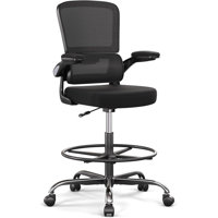 Black Ergonomic Drafting Chair - Tall Office Chair For Standing Desk With Breathable Mesh, Flip-Up Armrests & Adjustable Footrest Ring by Orren Ellis