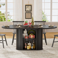 Large Oval Dining Table With 4-Panel Easy Assembly & Hidden Storage In Fluted Base, Sturdy MDF Melamine Dinner Table For 8 Seater by Ebern Designs