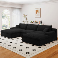 Boneless Couch,Modular U-Shaped Sectional Sofa,106-Inch 4-Seater Chaise Lounge With Reversible Design, Striped Corduroy Fabric In BLACK – Customizable by Mercer41