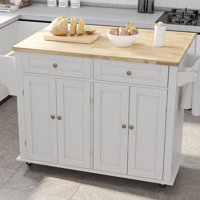 Rolling Kitchen Island With Drop Leaf, Movable Kitchen Carts On Wheels Island With Storage Cabinet, Island Table For Kitchen With Rubber Wood Top And