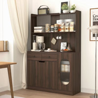 71"Tall Kitchen Pantry Storage Cabinet, Large Capacity Display Cabinet With Reeded Glass Doors And Microwave Stand, Bakers Racks With Storage For Kitc by George Oliver