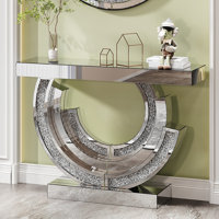 3C Shaped Crushed Diamond Hallway Table For Hotel Mirrored Centre Diamond Console Table For Living Room by Mercer41