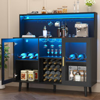 Wine Bar Cabinet With Led Light, Coffee Cabinet With Wine Rack And Glass Holder, Home Liquor Cabinet With Adjustable Shelf And Acrylic Door, Buffet Si