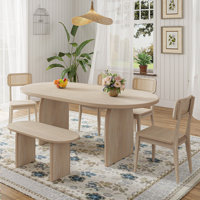 6-Piece Oval Dining Table Set With Bench & Chairs For 6, Modern Kitchen Dining Room Set,Brown by Bay Isle Home