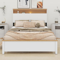 The Rustic Farmhouse Bed Frame With Storage Headboard Comes With A Built-In Charging Station by Ebern Designs