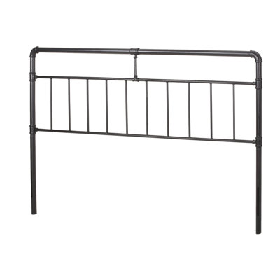 Industrial Style King Size Headboard With Iron Construction, Piped , Flat Black Finish, 78.79 In Depth Bed Headboard, Tube Frame, Details, 1.99 Width