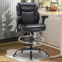 Black Drafting Chair - Tall PU Leather Office Chair With Adjustable Armrests, Foot Ring (For Standing/Counter Height Desks, Mid-Back) by Inbox Zero