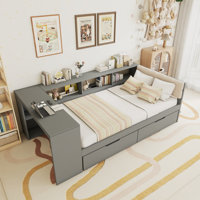 Platform Bed With Storage Shelves, Drawers, Charging Station And Upholstered Headboard by Latitude Run