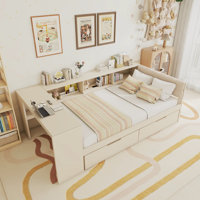 Platform Bed With Storage Shelves, Drawers, Charging Station And Upholstered Headboard by Latitude Run