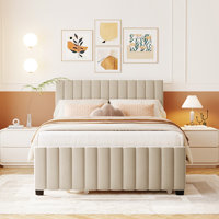 Full Size Velvet Upholstered Platform Bed With Twin Size Trundle