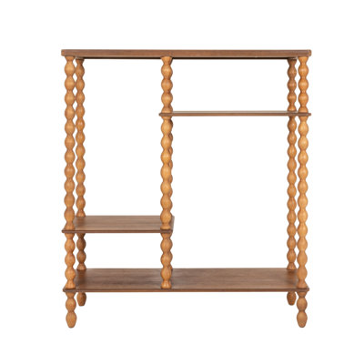 4-Tier Asymmetrical Wood Spindle-Leg Display Shelf Unit by One Allium Way