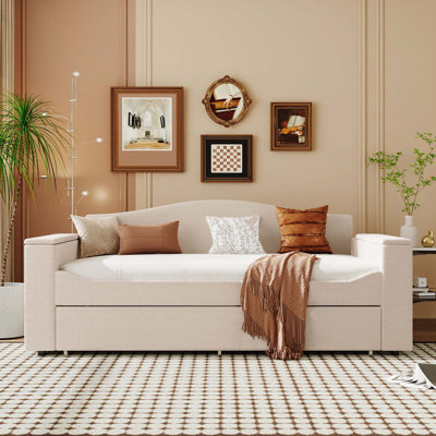 Upholstered Daybed with Storage Armrests, Trundle and Latest Integrated Bluetooth Audio System by Lark Manor