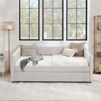 Daybed with Trundle Upholstered Sofa Bed, with Vertical Stripes, Linen Fabric by Latitude Run