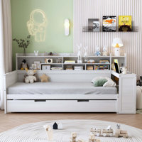 Daybed with Storage Shelves, Multi-functional Bed with Twin Size Trundle Bed and Study Desk by Lark Manor