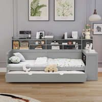 Daybed with Storage Shelves, Multi-functional Bed with Twin Size Trundle Bed and Study Desk by Lark Manor