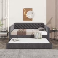 Upholstered Daybed with Trundle and USB Charging Design