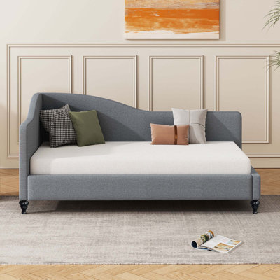 L-Shaped Linen Daybed,with Solid Wood Legs by Alcott Hill