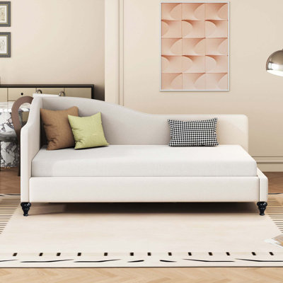 L-Shaped Linen Daybed,with Solid Wood Legs by Alcott Hill