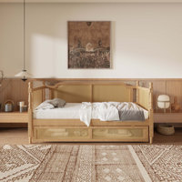 Traditional Style Rattan Daybed with 2 Drawers for Limited Space by Bay Isle Home